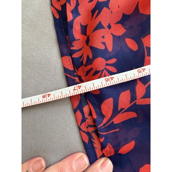 Lands End Womens Floral Print Scarf L/XL 100% Polyester Navy & Red Lightweight - Picture 5 of 7